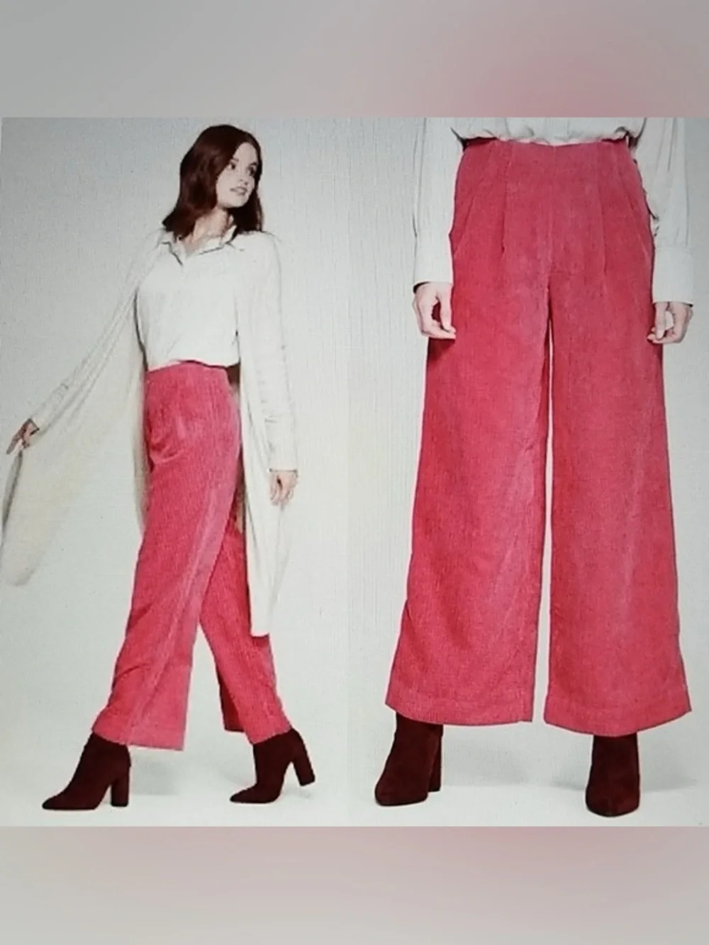 (B5)  NWOT Prologue Pink Corduroy Wide Leg Pants Size 6‎ High Rise Trouser